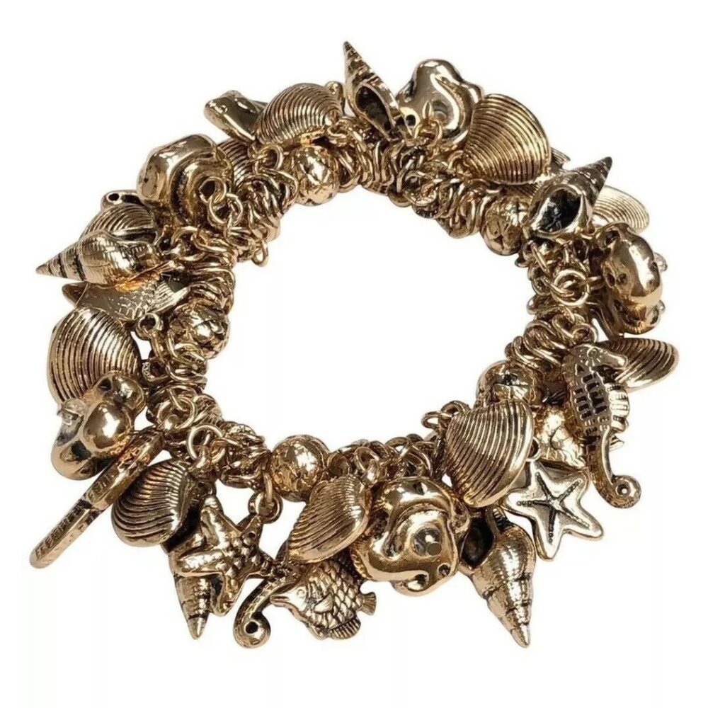 SEA LIFE SEA SHELL CHARM STRETCH BRACELET NEW